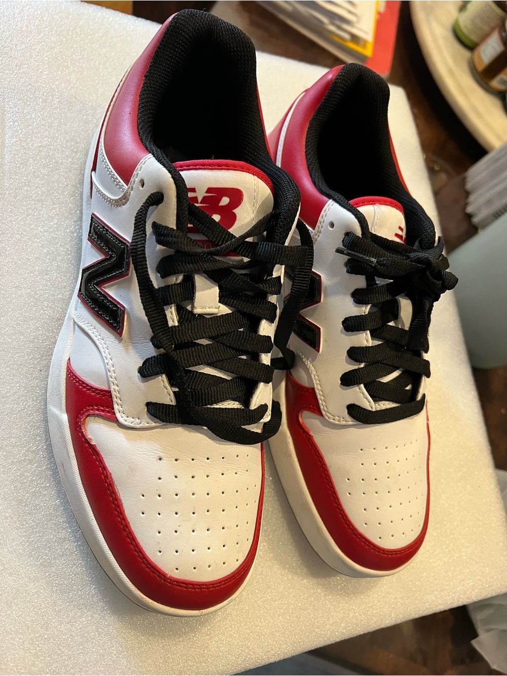 New Balance White, Red & Black Low-Top Sneakers